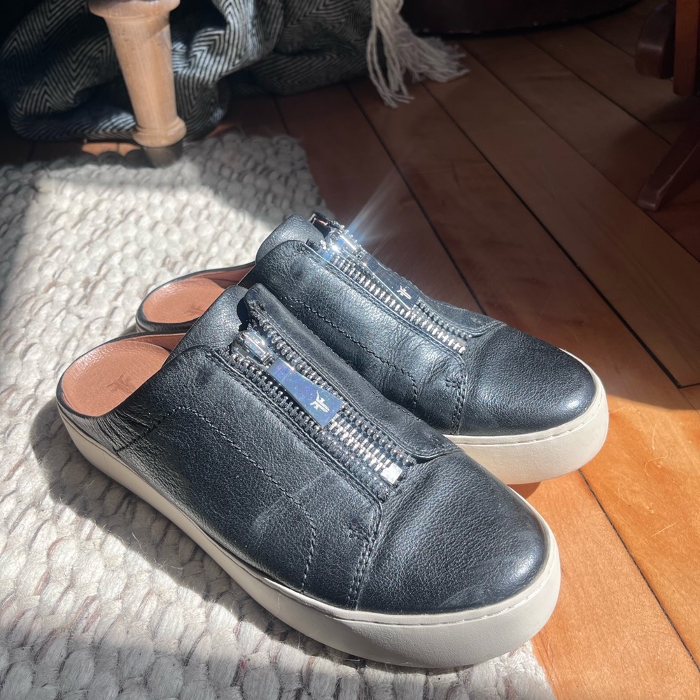 Frye Black Leather Slip-On Loafers